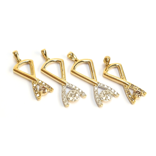 62 - Four 9ct gold and Argyle diamond pendants, two each set with 0.5cts of champagne diamonds, the furth... 