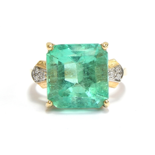 39 - An 18ct gold, emerald and diamond ring, the Muzo Colombian emerald 8.69cts and 12.5x12mm, size N 1/2... 