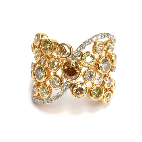 66 - An 18ct gold and diamond ring, the multicoloured diamonds totalling approx. 3cts, size N 1/2, gross ... 