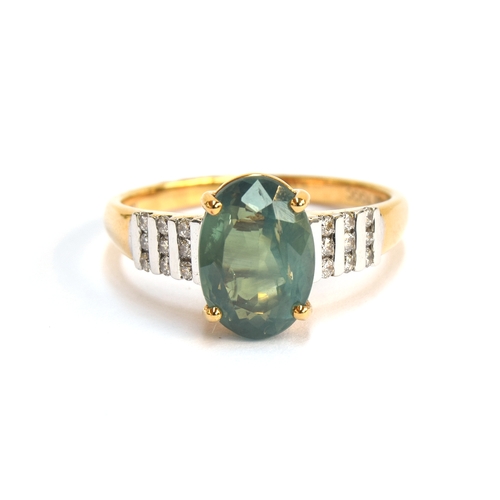 118 - An 18ct gold, alexandrite and diamond ring, the oval cut Orissa alexandrite 2.8cts and 10x7mm, the s... 