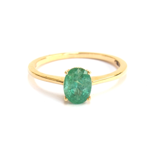 44 - A 14ct gold and emerald solitaire ring, the oval cut Zambian emerald 1.2cts and 8x6mm, size S, gross... 