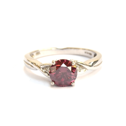 72 - An 18ct white gold and pink diamond solitaire ring, the pink diamond 1.37cts and 6.8mm, size N, gros... 