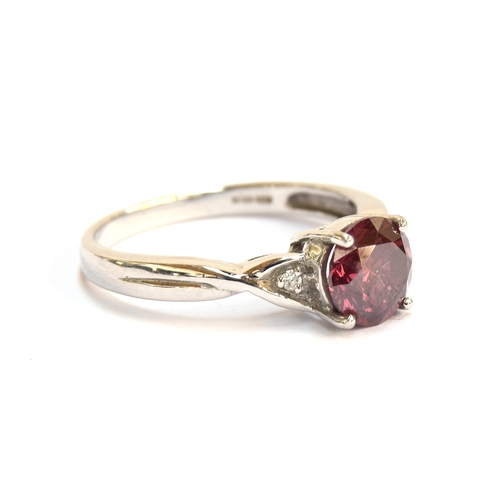 72 - An 18ct white gold and pink diamond solitaire ring, the pink diamond 1.37cts and 6.8mm, size N, gros... 