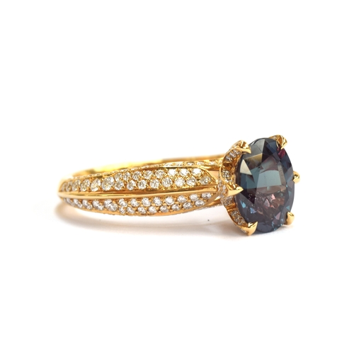 126 - A Kat Florence 18ct gold, alexandrite and diamond ring, the Russian alexandrite 2.57cts and 9.2x7.4c... 