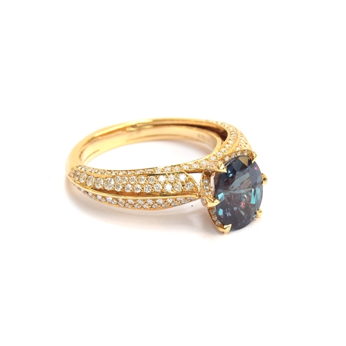 126 - A Kat Florence 18ct gold, alexandrite and diamond ring, the Russian alexandrite 2.57cts and 9.2x7.4c... 