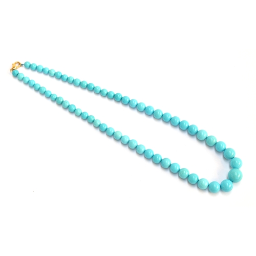 140 - An 18ct gold and turquoise bead necklace, the Arizona 'Sleeping Beauty' turquoise beads totalling 17... 