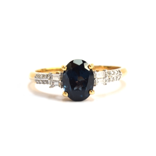 120 - An 18ct gold blue spinel and diamond ring, the Mahenge spinel 1.6cts, the diamonds totalling 0.12cts... 