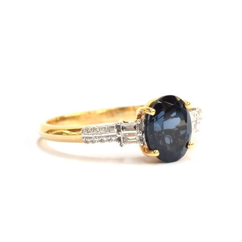 120 - An 18ct gold blue spinel and diamond ring, the Mahenge spinel 1.6cts, the diamonds totalling 0.12cts... 