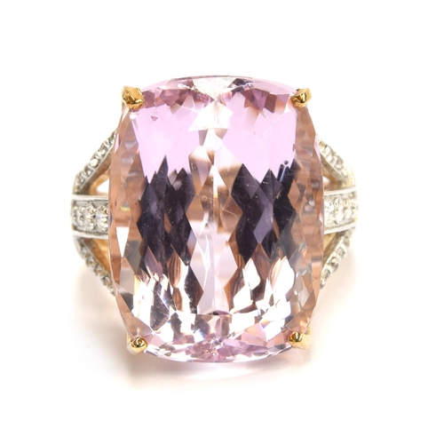 132 - A 9ct gold, Kunzite, diamond and white sapphire ring, the large kunzite 25cts and 20x15mm, size N 1/... 