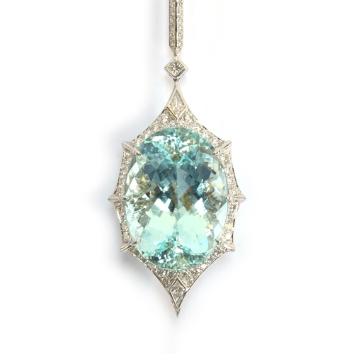 128 - A Kat Florence 18ct white gold, paraiba tourmaline and diamond necklace, the Mozambique blue paraiba... 