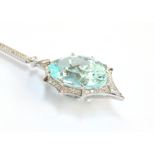 128 - A Kat Florence 18ct white gold, paraiba tourmaline and diamond necklace, the Mozambique blue paraiba... 