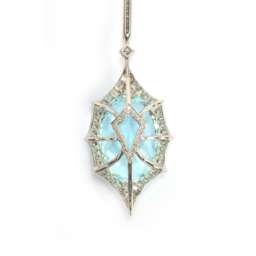 128 - A Kat Florence 18ct white gold, paraiba tourmaline and diamond necklace, the Mozambique blue paraiba... 