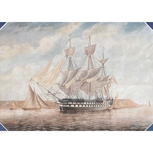 288 - Early 19th century British, watercolour of a 58 gun frigate, unsigned, 22x31cm

Provenance: private ... 