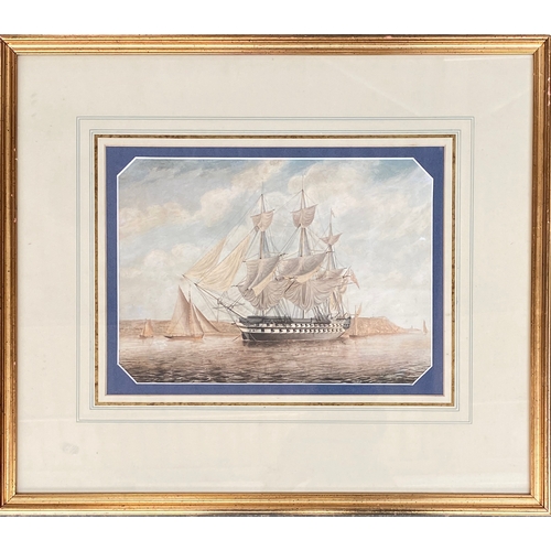 288 - Early 19th century British, watercolour of a 58 gun frigate, unsigned, 22x31cm

Provenance: private ... 