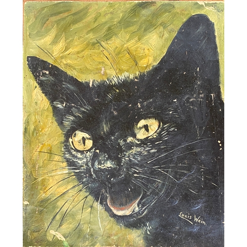 327 - Louis William Wain (1860-1939), black cat, oil on canvas laid on board, 29x24cm

Provenance: private... 