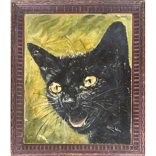 327 - Louis William Wain (1860-1939), black cat, oil on canvas laid on board, 29x24cm

Provenance: private... 