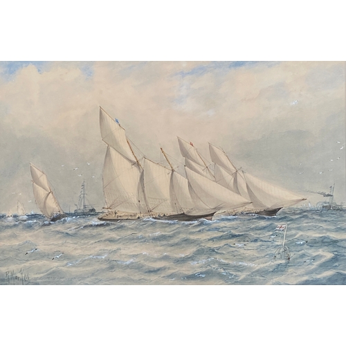 290 - Late 19th century, watercolour of racing yachts, signed indistinctly lower left, 36.5x55cm

Provenan... 