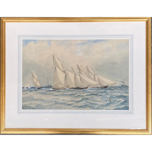 290 - Late 19th century, watercolour of racing yachts, signed indistinctly lower left, 36.5x55cm

Provenan... 