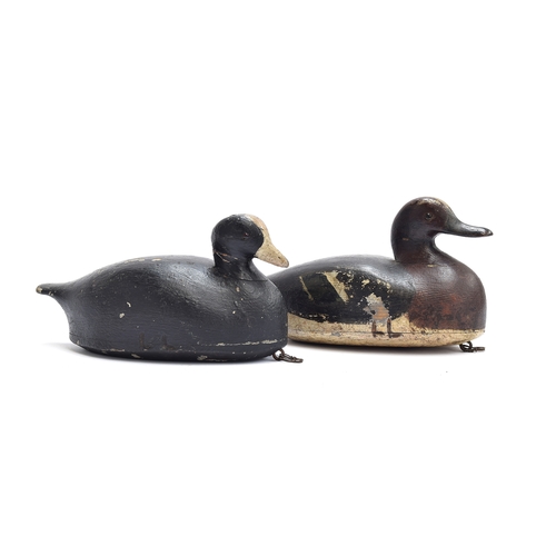 352 - A folk art painted wooden decoy duck and moorhen, 28cm and 30cm long (2)

Provenance: private collec... 