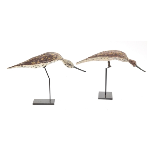 359 - Two 19th century naive folk art decoy snipe, both mounted on stands, 26cm and 28cm long

Provenance:... 