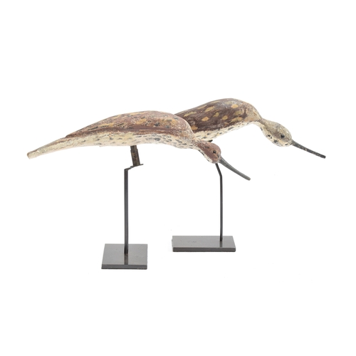 359 - Two 19th century naive folk art decoy snipe, both mounted on stands, 26cm and 28cm long

Provenance:... 