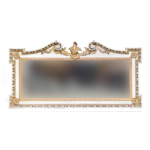 337 - A painted and parcel-gilt Italian overmantle mirror with acanthus cresting and egg and dart moulding... 