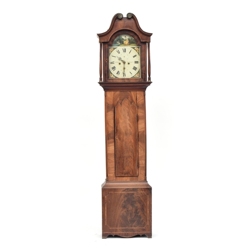 349 - A mahogany long case clock, the painted domed dial signed R Dawes, Southampton, 112cm high