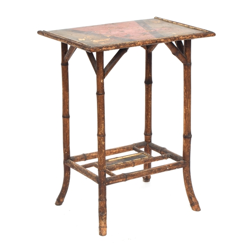 430 - A 19th century tiger bamboo occasional table, with lacquered top, 54cm wide, 39cm deep, 72cm high