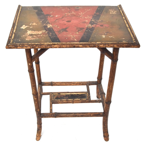 430 - A 19th century tiger bamboo occasional table, with lacquered top, 54cm wide, 39cm deep, 72cm high