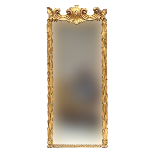 341 - A very large giltwood mirror with acanthus cresting and foliate frame, 79cm wide, 183cm high