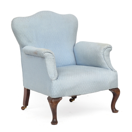 440 - A neat early 20th century armchair, serpentine back, with outswept arms, on cabriole front legs with... 