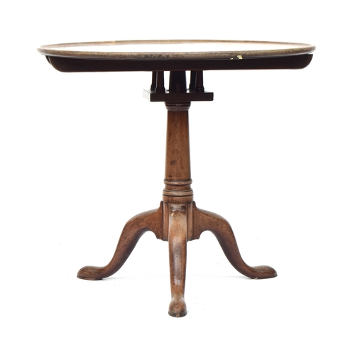 387 - A George III mahogany tripod table, the dished tilt top with birdcage action, on plain turned column... 