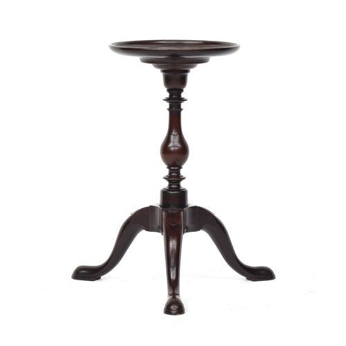 392 - A George III mahogany wine table, the circular dished top raised on a baluster turned column, and tr... 