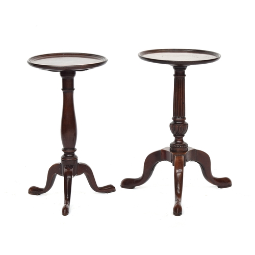 393 - Two similar George III mahogany wine tables, each with dished tops, one with turned column, 28.5cm d... 