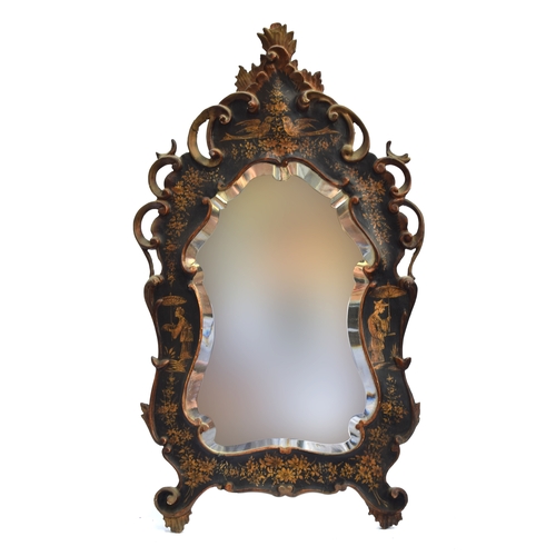 345 - A 19th century mirror with shaped plate within a gilt chinoiserie frame decorated with figures with ... 