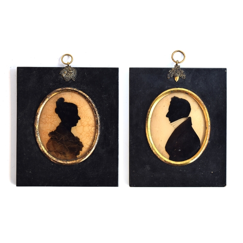 233 - James Pelham II (1800-1874), a pair of 19th century miniature reverse painting on glass silhouettes ... 