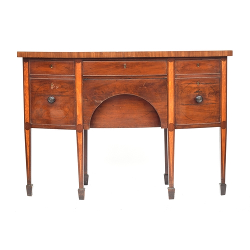 383 - A pair of unusual George III sideboards with curved backs, each with two drawers flanked by cupboard... 