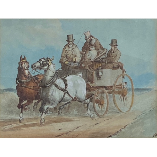 297 - Charles Cooper Henderson (1803-1877), 'Driving', a 19th century watercolour of four gentleman in a h... 