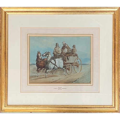 297 - Charles Cooper Henderson (1803-1877), 'Driving', a 19th century watercolour of four gentleman in a h... 