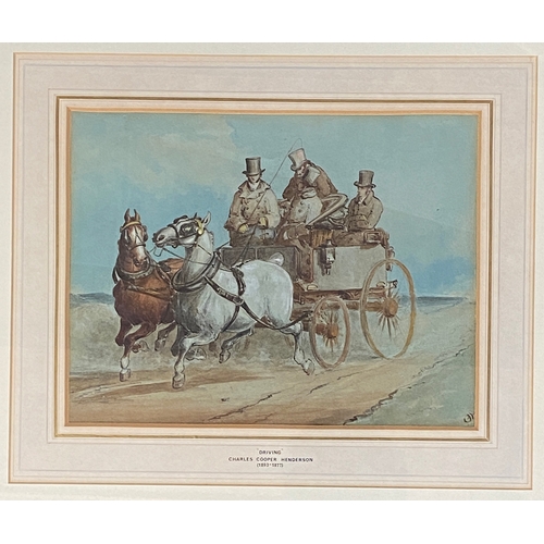 297 - Charles Cooper Henderson (1803-1877), 'Driving', a 19th century watercolour of four gentleman in a h... 