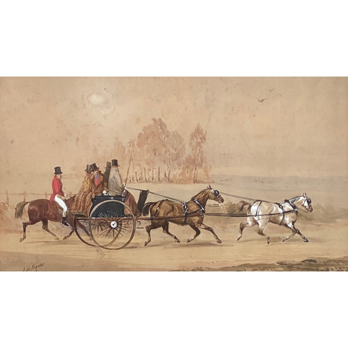 298 - Alfred F. de Prades (British, fl. 1844-1883), coaching scene, watercolour and bodycolour, signed and... 