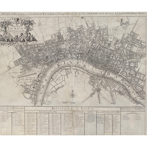 283 - John Senex (1678-1740), 18th century engraving, 'A Plan of the City's of London, Westminster and Bor... 