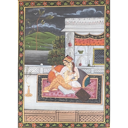 269 - A 19th century Indian erotic scene within a palace, gouache on paper, 28x20cm