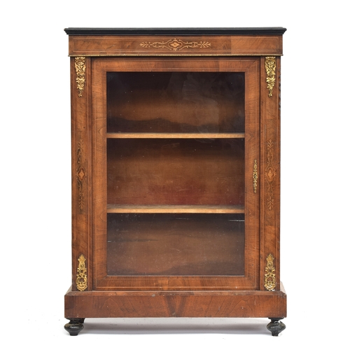 416 - A 19th century walnut and ormolu glazed pier cabinet, the velvet lined interior with two shelves, 75... 