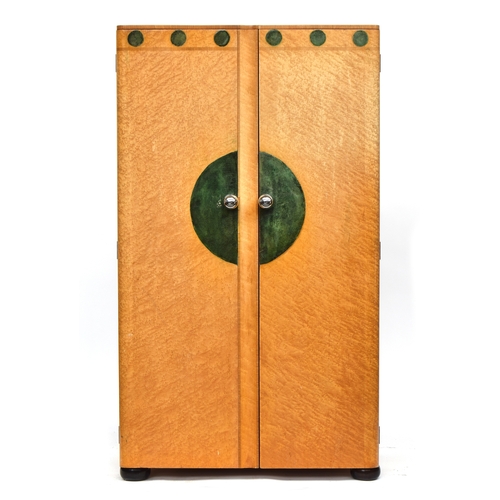 455 - An Art Deco burr maple and shagreen wardrobe, with hanging rail, 83cm wide, 50cm deep, 146cm high