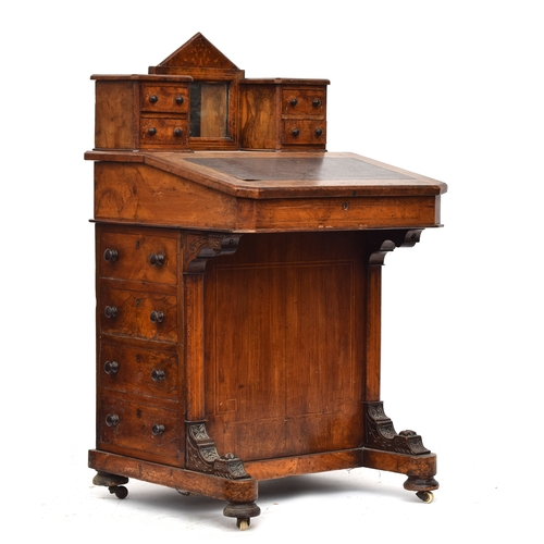 407 - A Victorian burr walnut and marquetry davenport desk retailed by Jannaway & Sons Sloane street, the ... 