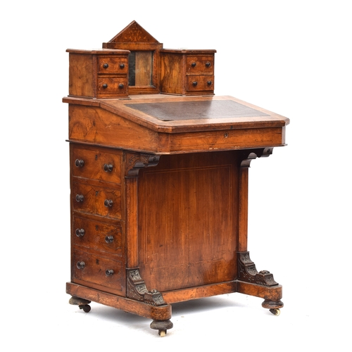 407 - A Victorian burr walnut and marquetry davenport desk retailed by Jannaway & Sons Sloane street, the ... 