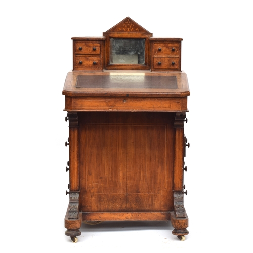 407 - A Victorian burr walnut and marquetry davenport desk retailed by Jannaway & Sons Sloane street, the ... 