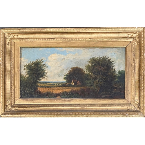 301 - A pair of 19th century oil on cavas of pastoral landscapes, one AF, each approx. 20x40cm