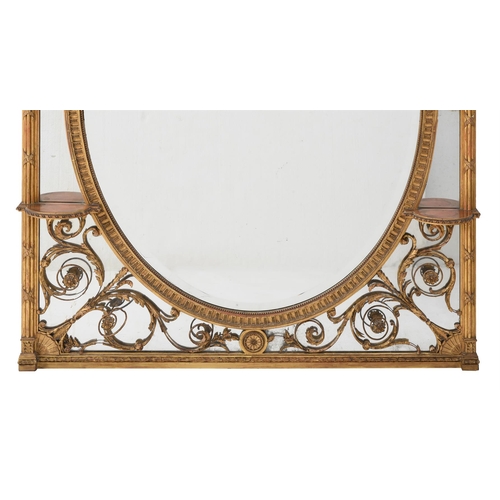 344 - A late Victorian Adam revival wall mirror, with central bevelled oval plate, urn and bellflower swag... 